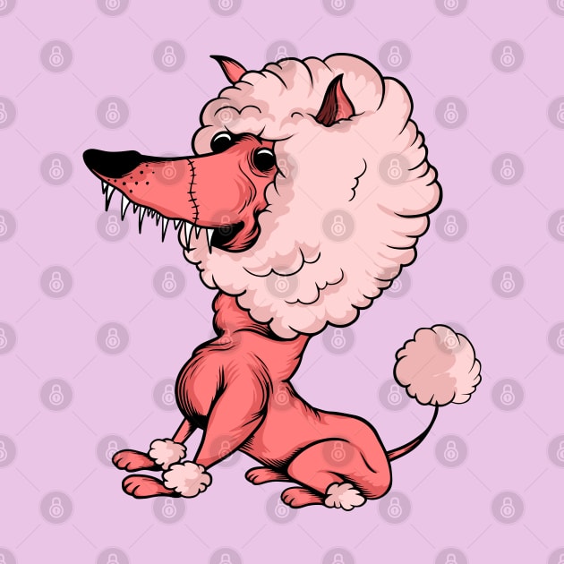 Crazy pink zombie poodle dog cartoon illustration by SpaceWiz95