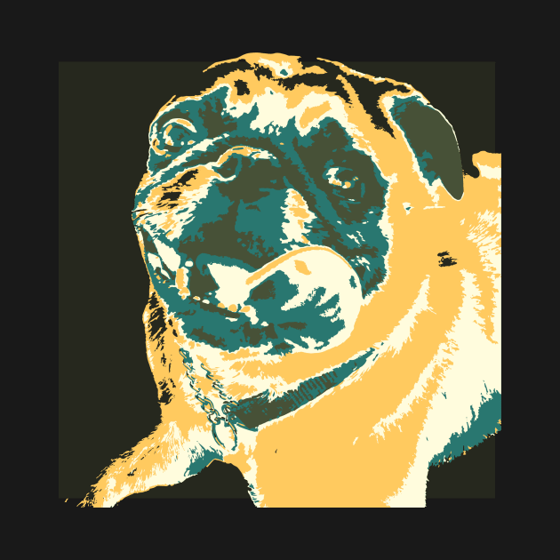 Yellow and Green Pop Art Smiling Pug by gloobella