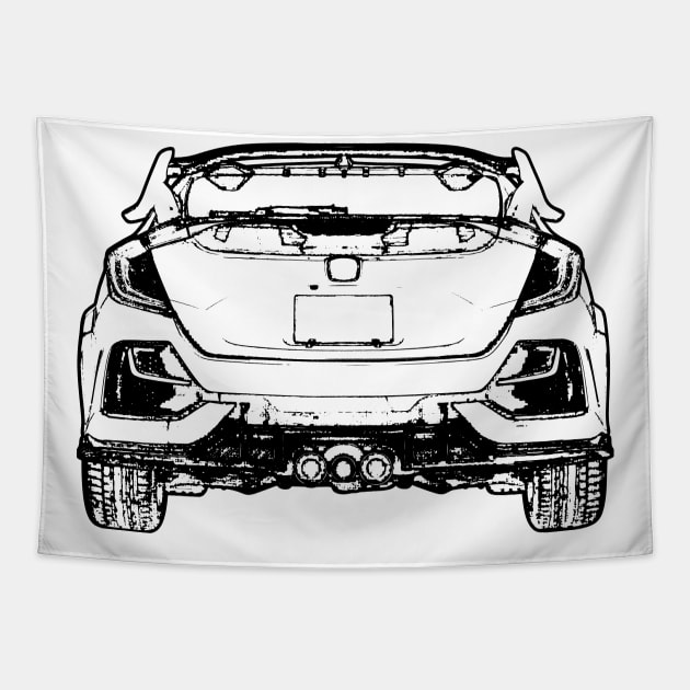Civic Type R Back View Line Art - Civic - Tapestry | TeePublic