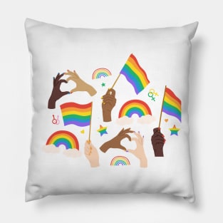 Diverse Hands Waving Pride Flags Pillow