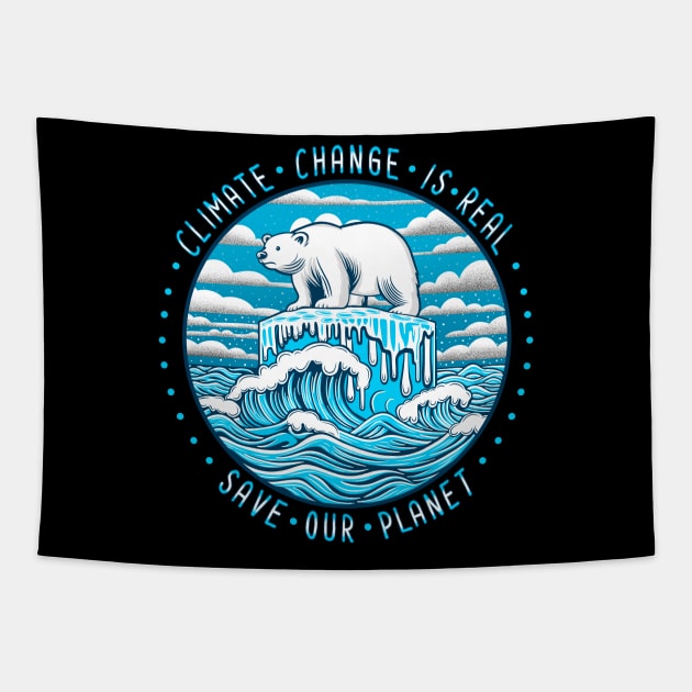 Polar bear on ice. Climate change is real, save our planet Tapestry by ilhnklv