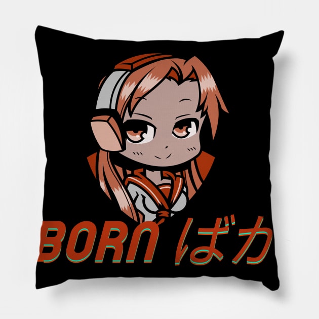 Funny Anime Born Baka Cyberpunk Neon Pillow by Art Deck