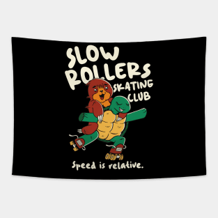 Slow Rollers Skating Club // Funny Sloth and Turtle on Roller Skates Tapestry