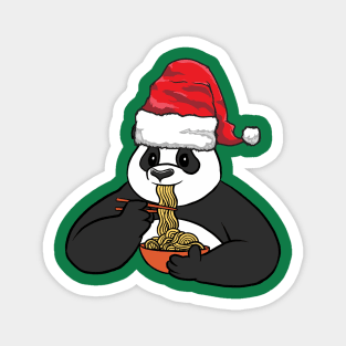 Santa Hat-Wearing Panda Eating Ramen Funny Christmas Holiday Magnet