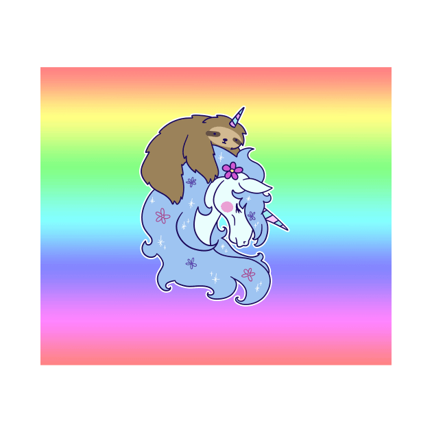 Sloth and Unicorn Pastel Rainbow Background by saradaboru