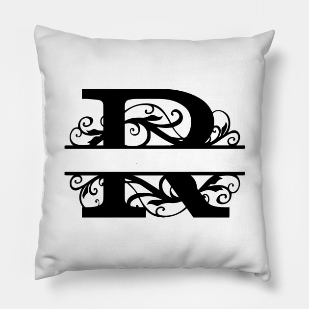 The Letter R Black And White Floral Pillow by kimoufaster