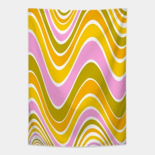 Abstract Funky 70s Retro Swirl Wavy Pattern Pink Green Tapestry