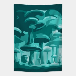 Psychedelic Teal Mushroom World Tapestry