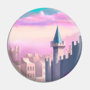 Castle Kingdom With Pink Sky Synthwave Light City Pin