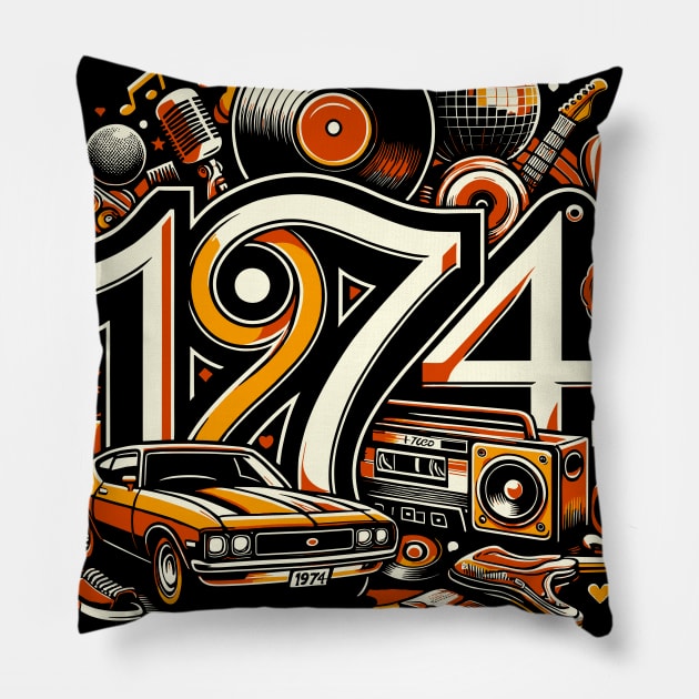 Retro 1974 Vintage Year Celebration Design Pillow by Xeire