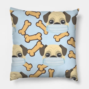 Cute Pugs Wearing Masks Pattern With Bones Graphic illustrations Pillow