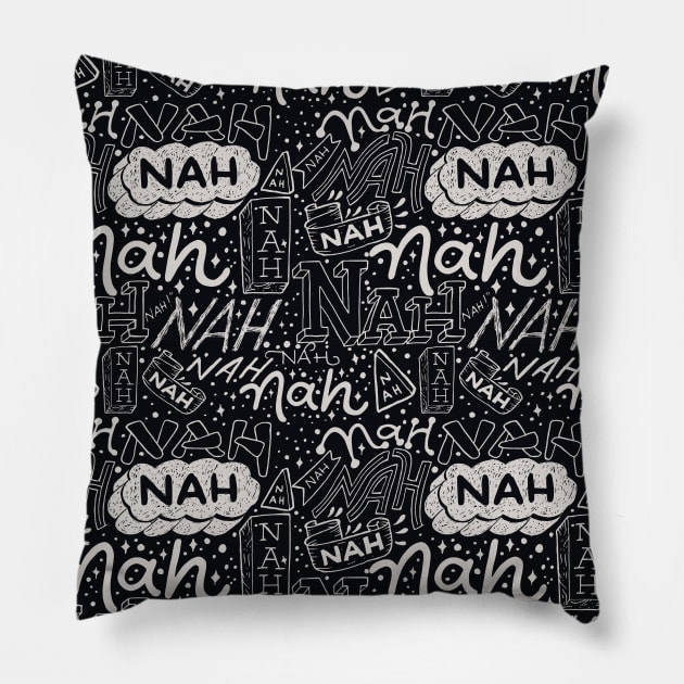 Nah Nah White on Black Palette Pillow by aftrisletter