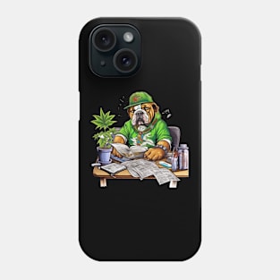 Accountant English Bulldog t-shirt design, a bulldog wearing a green visor and holding a checkbook Phone Case