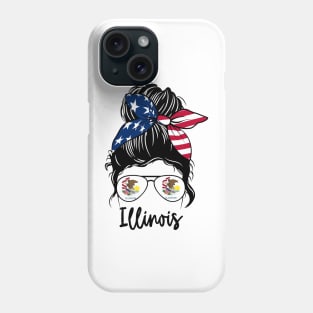 Illinois girl Messy bun , American Girl , Illinois Flag Phone Case