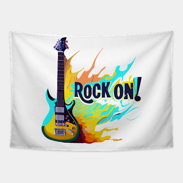 Rock On Rock N Roll Guitar Color Splash Design Tapestry by TF Brands