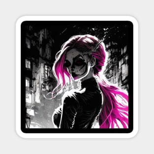 Shades of Mystery: Captivating Black and White Anime Girl Renderings Horror Goth Gothic Dark Pink Hair Fashion Magnet