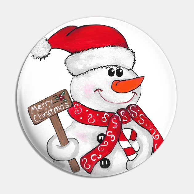 WHITE Christmas Snowman Pin by SartorisArt1