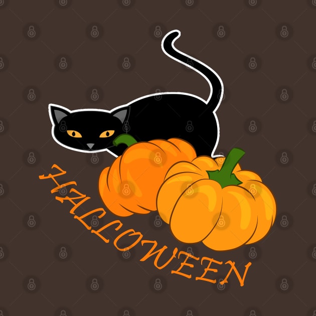 Halloween black cat with pumpkins by 4wardlabel