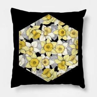 Daffodil Daze - yellow & grey daffodil illustration pattern Pillow