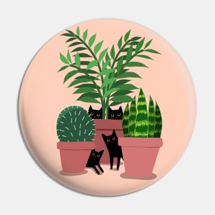 Black Cats and Potted Plants Pin