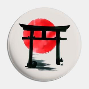 Japanese torii gate sumi e in brush painting Pin