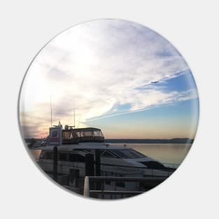 Sunset by the ocean city in USA photography design boat Pin