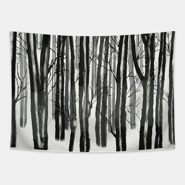 Winter forest landscape Tapestry by colorandcolor