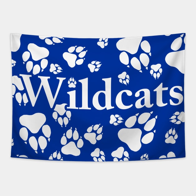 Wildcat Paw Prints Pattern White on Blue Digital Design Tapestry by PurposelyDesigned