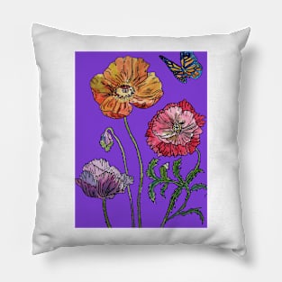 Pretty Poppies Purple Watercolour Pillow