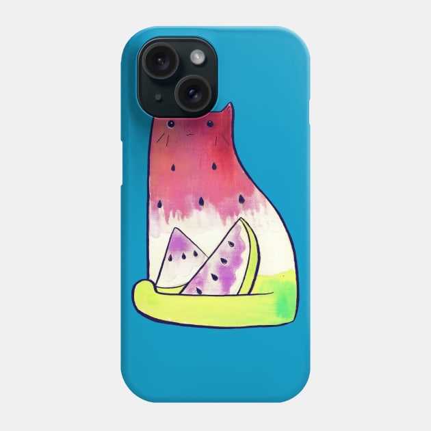 Watermelon Watercolor Cat Phone Case by saradaboru