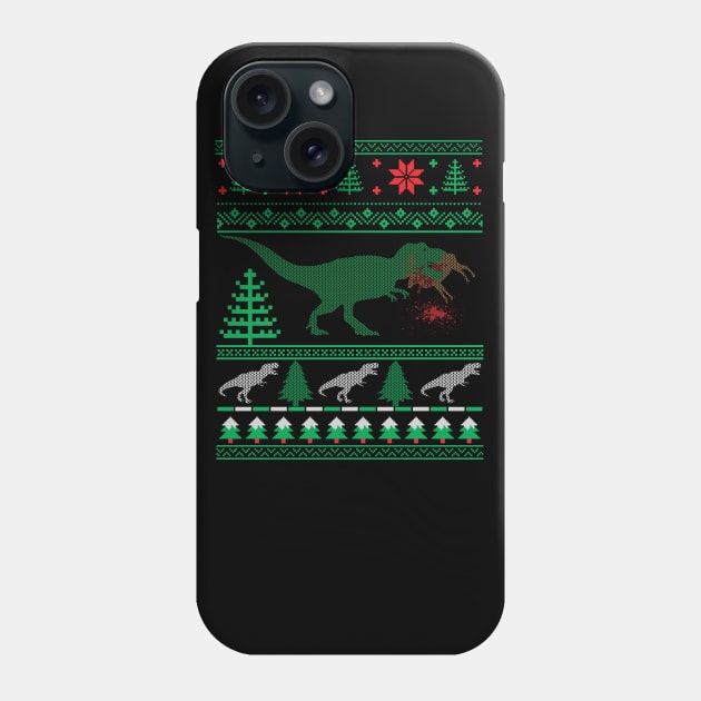 Funny Dinosaur T-Rex Eating Reindeer Tree Rex Ugly Christmas Sweater Phone Case by mrsmitful01