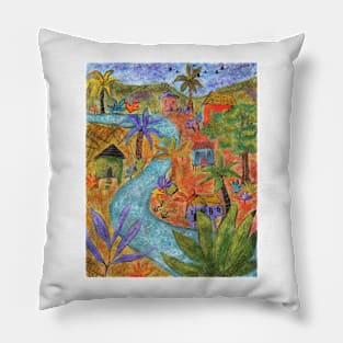 Village by the River Pillow