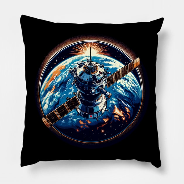 Soyuz in Orbit - Earth and Stars Pillow by Graphic Wonders Emporium