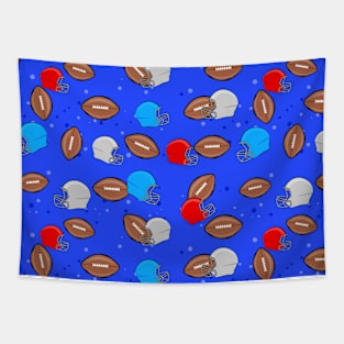 American Football - Helmet & Ball Seamless Pattern - Blue Background Tapestry