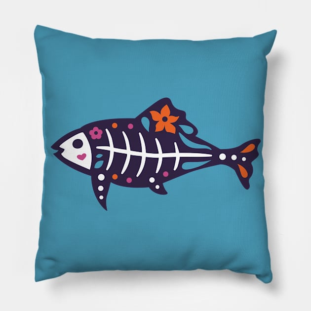 Colorful Day of the Dead Fish | Dia de los Muertos Pescado Pillow by SLAG_Creative