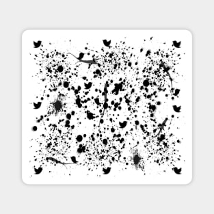 Black and White Pattern Paint Splats, Birds, Twigs Magnet