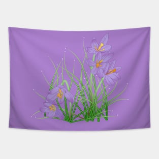 Crocus Flowers on Medium Lavender Tapestry
