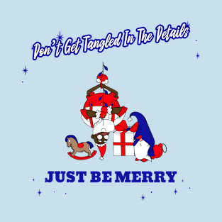 “Don’t Get Tangled In The Details— Just Be Merry” Upside Down Black Santa With Facepalming T-Shirt