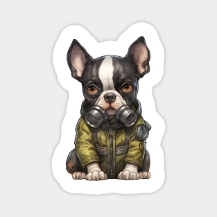 Boston Terrier Dog Wearing Gas Mask Magnet