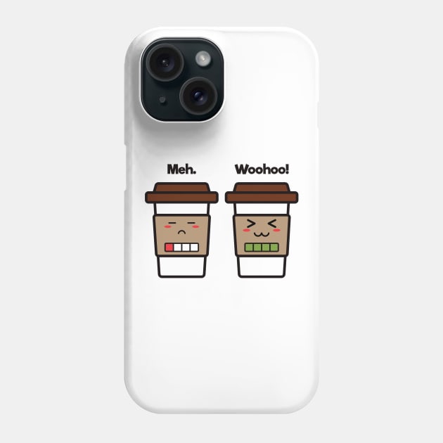 Meh. Woohoo! | Coffee Cup Friends | Charging | Low High Battery  | Cute Kawaii | White Phone Case by Wintre2