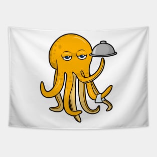 Octopus as Waiter with Platter & Serving towel Tapestry