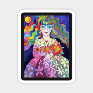 Flower girl with rainbow hair Magnet
