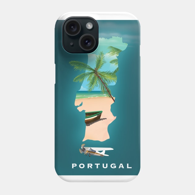 Portugal Map Travel Poster Phone Case by nickemporium1