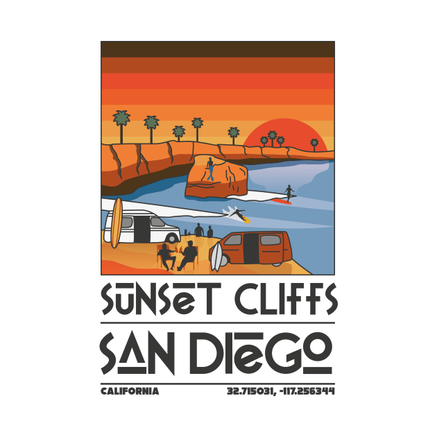 Sunset Cliffs Retro Travel by JDP Designs