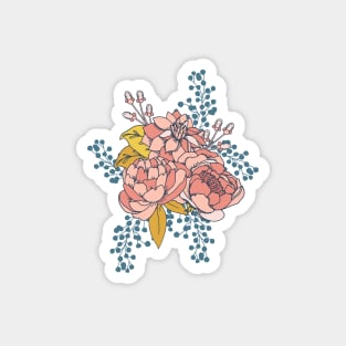 Moody Florals - Coral + Blue Magnet