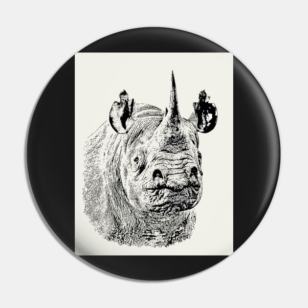 Endangered Black Rhino Portrait | African Wildlife Pin by scotch