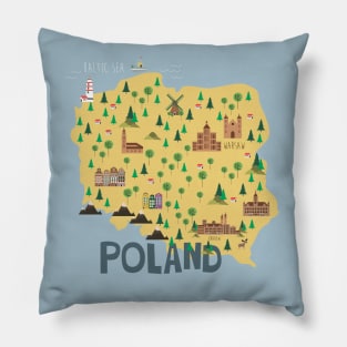 Poland Illustrated Map Pillow