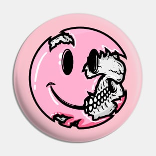 Creepy Pastel Goth Pink Smiley Face Skull Emoji Pin