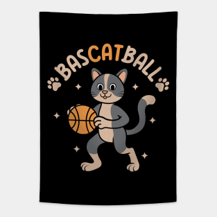 Bascatball Cat Playing Basketball Tapestry