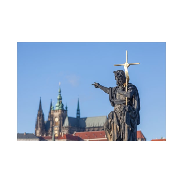 Statue of Jesus pointing to St Vitus's Cathedral by GrahamPrentice